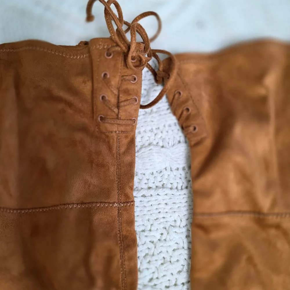 Vince Camuto Over The Knee Lace Up‎ Boots 5.5 WIDE CALF Womens Brown Pointed Toe